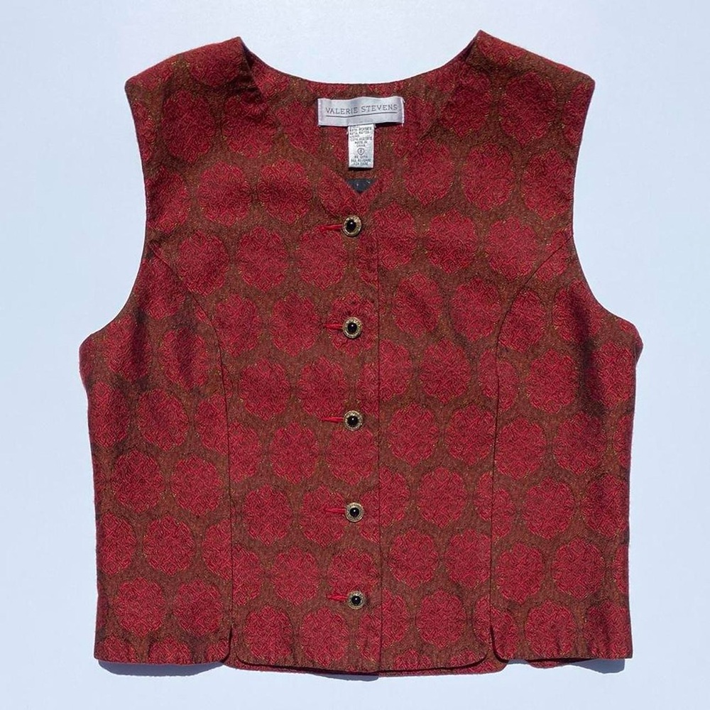 Vintage Valerie Stevens Red Vest Women's Small Western Cowgirl Boho Summer 90s